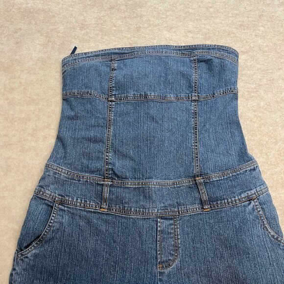 Yada Yada Stretch Y2K 2000's Blue Denim Wide Leg Capri Jumper Romper size Large - Picture 4 of 15